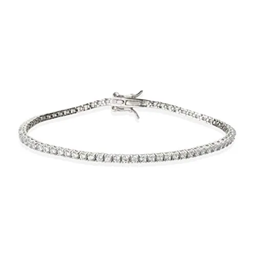 Modare Accessories & More Bracciale Tennis 4 Griffe con Zirconi Bianchi 2 mm Taglio Diamante in Argento 925% Rodiato Classico Eterno Uomo Donna 16-17-18-19-20-21 cm