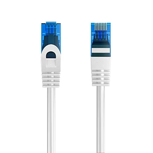 Cavo Ethernet di Rete Patch Cat.5e U/UTP trasmissione fino a 1Gigabit, 2 Connettori RJ45, Cavo in PVC, CCA, AWG 26/7. Ideale per trasmissione fibra ottica con regi Gigabit/LAN , 1m, Bianco