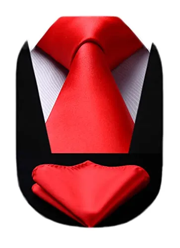 HISDERN uomo rosso solido cravatta fazzoletto da sposa classico cravatta fazzoletto da taschino set
