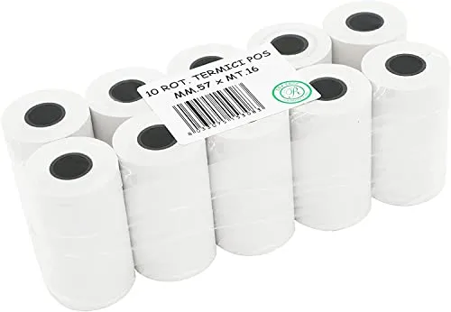 HCT STYLE Rotoli Pos,Rotolini Pos,Rotoli Per Pos 57 mm Lunghezza 16 MT Bpa Free Made In Italy Per Pos Calcolatrice Con Rotolo Carta Adatto A Ristoranti, Vari Negozi Al Dettaglio, Uffici (10 Rottoli)