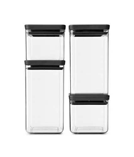 Brabantia Tasty+ Set 4 Stackable Square Canister, Dark Grey