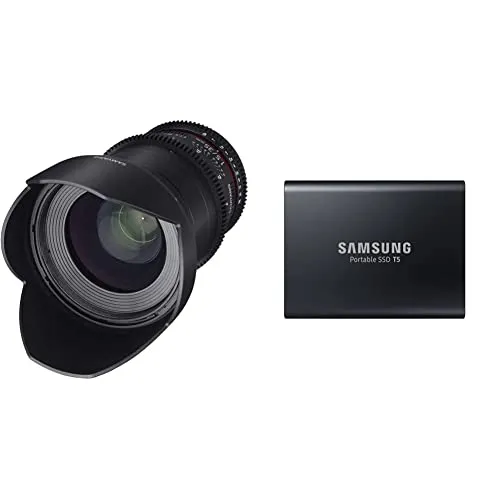 Samyang Obiettivo V-Dslr 35Mm/T1,5 As Umc Ii Per Canon, Nero & Samsung Memorie T5 da 1 TB, USB 3.1 Gen 2, SSD Esterno Portatile, Nero (MU-PA1T0B)