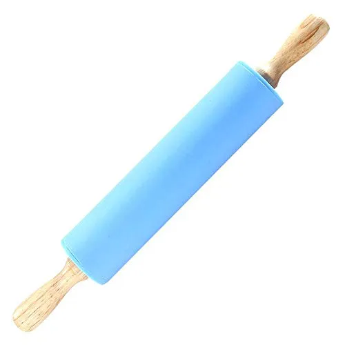 Rolling Stick - Matterello girevole antiaderente in silicone antiaderente Vobor con manico in legno(blu)