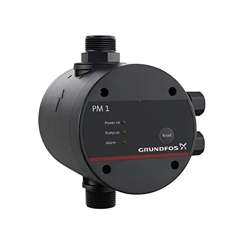 Gestione pressione modello PM 1 22 per un controllo automatico dell'avvio/arresto della pompa, 1200 W, pressione di collegamento 2,2 bar, 16,5 x 14,3 x 17,1 centimetri (Riferimento: Grundfos 96848701)