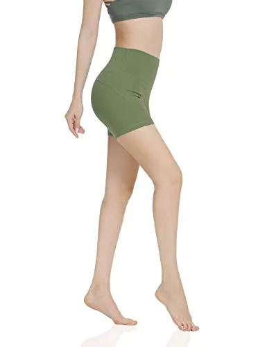 QUEENIEKE 0611B - Pantaloncini da yoga da donna, con cucitura cavallo, vita alta e controllo addominale verde militare S