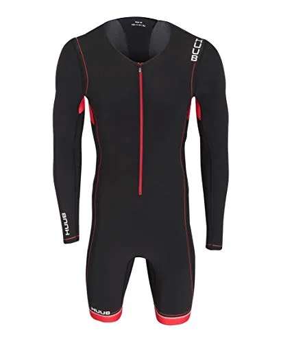 Huub Core Full Sleeve Triathlon Suit Mens Tri Nuoto Open Water Training, Nero/Rosso, S - (Height 155-165cm)