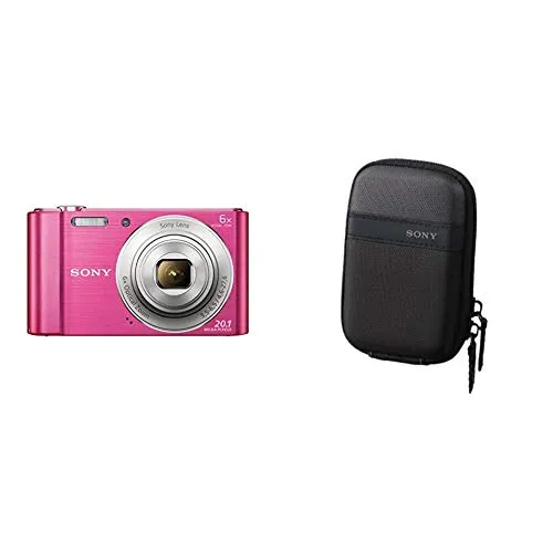 Sony DSC-W810 Fotocamera Digitale Compatta con Sensore Super HAD CCD da 20.1 MP, Zoom Ottico 6x, Video HD, Rosa & LCSTWP/B Custodia da Trasporto per Cyber-Shot Serie W E T, Nero
