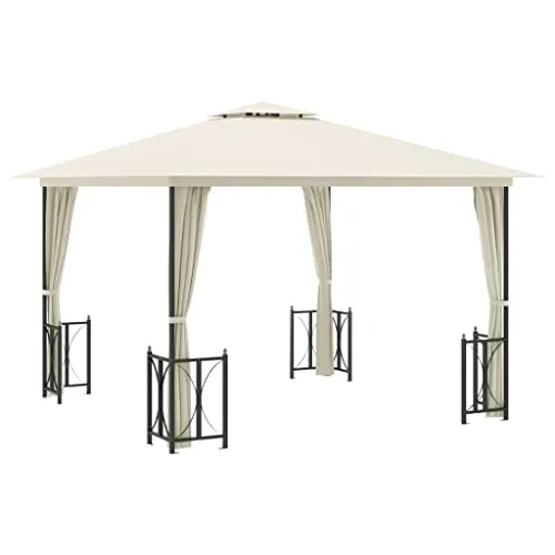 vidaXL Gazebo con Teli Laterali e Doppio Tetto 3x3 m Crema