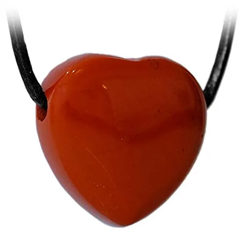 Kaltner Präsente - Collana in pelle con ciondolo a forma di cuore in diaspro rosso (Ø 20 mm)