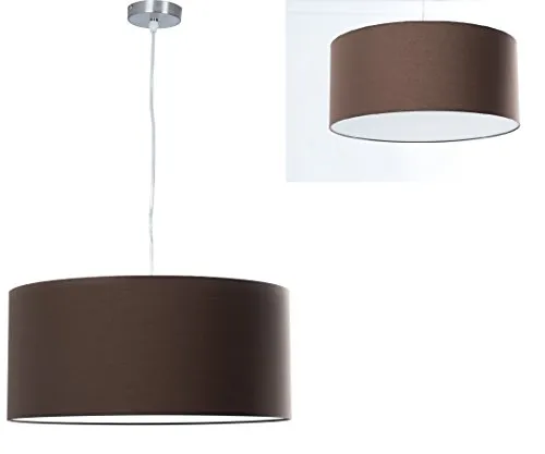 Pregiata lampada a sospensione, marrone, con copertura satinata in tessuto chintz, diametro di 55 cm, altezza regolabile, adatto ad illuminazione LED