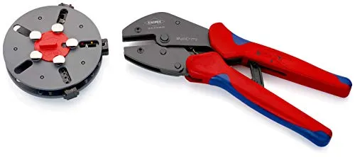 KNIPEX 97 33 01 MultiCrimp® Pinza universale per terminali con caricatore e 3 matrici di crimpaggio brunita rivestiti in materiale bicomponente 250 mm