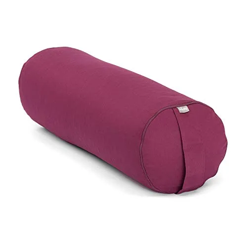 Bodhi | Yoga Bolster ECO | 100% Bio-cotone | Rullo yoga con riempimento biologico di farro | Rivestimento lavabile | Cuscino da yoga rotondo per esercizi di yoga restorativi | 65 x 22 cm | Melanzana