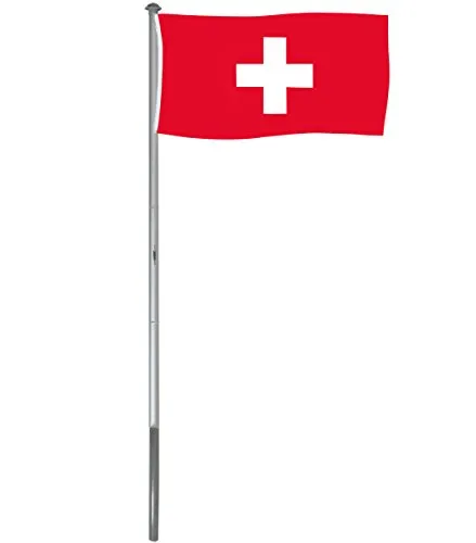 Brubaker Asta in Alluminio per Bandiera Altezza 6,20 m - Incluso Bandiera Svizzera di 150 x 90 cm e piantone da interrare