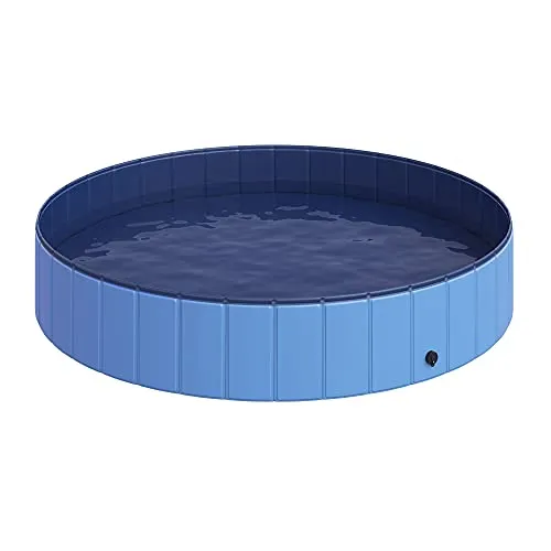 Pawhut Piscina Pieghevole per Cani in PVC, Azzurro, 160x30cm (Ã˜xH)