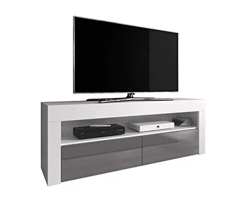 E-Com Mobile Porta TV Luna, 140 cm, Corpo Bianco Opaco/Frontale, Colore: Grigio Lucido