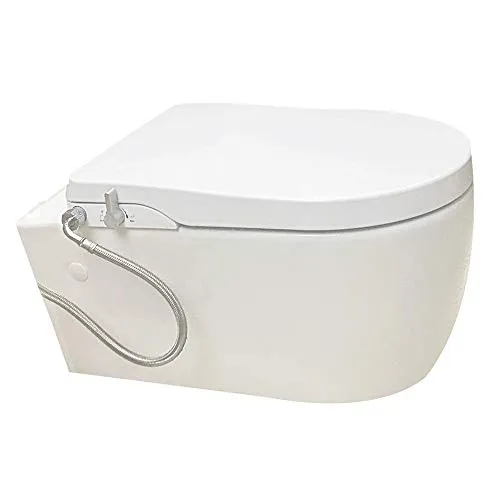 Copriwater Bidet Hibbent Tavoletta Sedile copri WC con Bidet Non Elettrico Chiusura Soft con Doccetta Doppio Erogatore per Lavaggio Intimo Posteriore e Femminile (Forma sedile WC a D) OB104 - Bianco