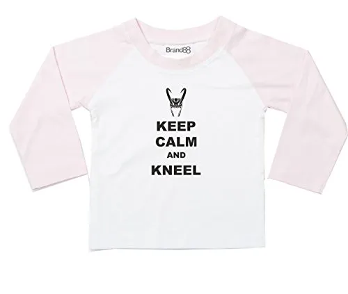 Keep Calm And Kneel Teeshirt Manica Lunga a Contrasto - Bianco/Rosa Pallido/Nero 6-12 Mese