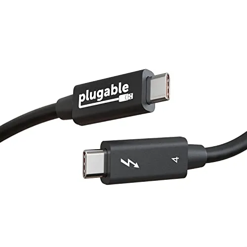 Cavo Thunderbolt 4 Plugable [certificato Thunderbolt] 1.0 m USB4 cavo con ricarica da 100 W, display singolo 8K o doppio 4K, trasferimento dati 40 Gbps, Thunderbolt 3, USB-C