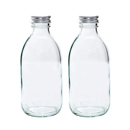 Bottiglie in vetro trasparente, con coperchio argentato, 250 ml, confezione da 2 pezzi