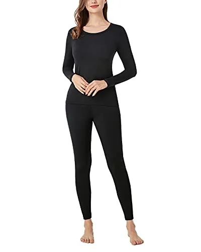 LAPASA Completo Termico Donna Fodera in Micropile Calore Base L41 - Abbigliamento Intimo Invernale Maglia Pantaloni Calzamaglia Tuta Sci Nero S