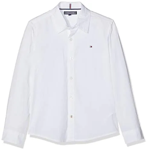 Tommy Hilfiger Boys Solid Stretch Poplin Shirt L/S Camicia, Bianco (Bright White 123), 140 (Taglia Produttore: 10) Bambino