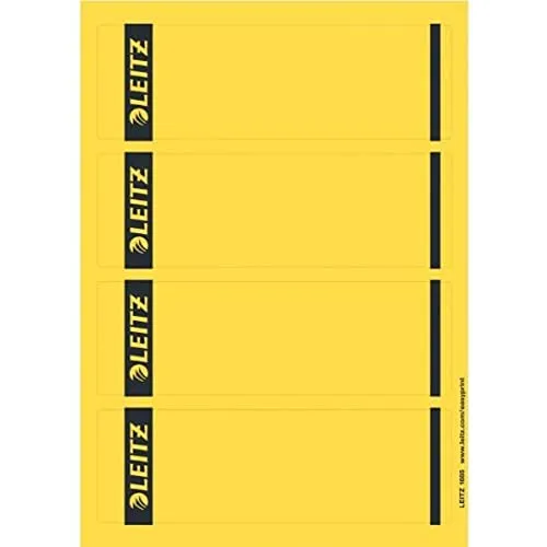 Leitz Etichette adesive A4 stampabili al PC per raccoglitori a leva in cartone, Formato corto e largo, Giallo, 61,5 x 192 mm, Cartoncino, 16852015, Confezione da 100