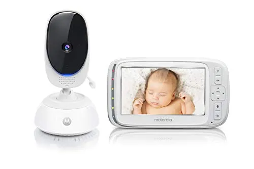 Motorola Comfort 75 - Video Baby Monitor con Pan e Zoom, Display a Colori da 5.0 Pollici, Visione Notturna, Audio a 2 Vie e Sensore di Temperatura, Portata 300M - Bianco