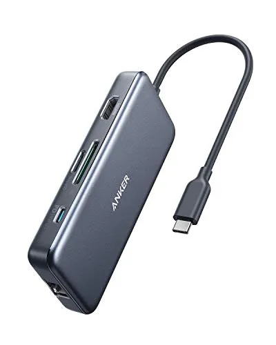 Anker Hub USB, Adattatore USB C PowerExpand+ 7 in 1 con HDMI 4K, Power Delivery 60W, Ethernet a 1 Gbps, 2 Porte USB 3.0 e Lettori schede SD/microSD per MacBook PRO 2016/2017/2018, Chromebook, XPS