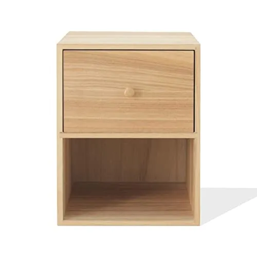 Rebecca Mobili Comodino Sospeso, Cassettiera 2 Cassetti Da Parete, Legno Paulownia, Marrone Chiaro, Stile Scandinavo, Arredo Casa - Misure: 40 x 30 x 30 cm (HxLxP) - Art. RE6664