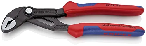 Knipex Cobra Pinza Regolabile di Nuova Generazione per Tubi e Dadi Bonderizzata Grigia, Rivestiti in Materiale Bicomponente 180 Mm 87 02 180