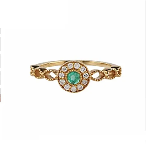 Gowe 0.14 ct forma rotonda naturale smeraldo Halo diamante accenti Art Deco vintage fidanzamento in oro giallo 18 K