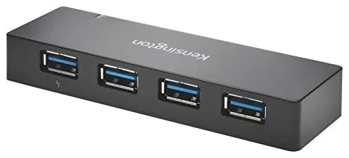 Kensington Hub a 4 porte USB 3.0 UH4000C, trasferimento dati fino a 5 Gb/sec - 3 ampere per la ricarica rapida di smartphone e tablet, Installazione Plug & Play, Compatibile con Windows, Macbook