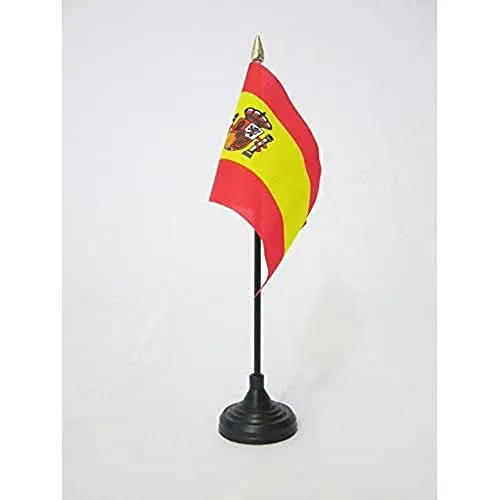 AZ FLAG Bandiera da Tavolo Spagna 15x10cm Punta Dorata - Piccola BANDIERINA Spagnola 10 x 15 cm
