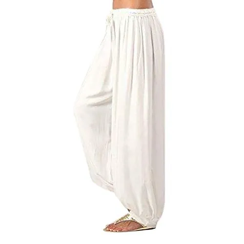 Ode_Joy Donne Taglie Forti Tinta Unita Casual Sciolto Pantaloni Harem da Yoga Donna-Sport Fitness Yoga Fitness-Donne Confortevole Sciolti Spiaggia Sportivi per Yoga Danza Fitness Jogging(Bianco,XL)