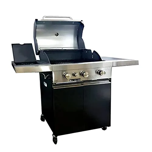 KE GRILL Barbecue a Gas GPL Pietra Lavica 3 Fuochi Fire Dok Inox + Fornello laterale