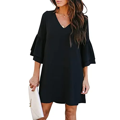 Abito estivo da donna, con maniche svasate, bikini, copridivano, vestito da spiaggia, poncho estivo Nero XS