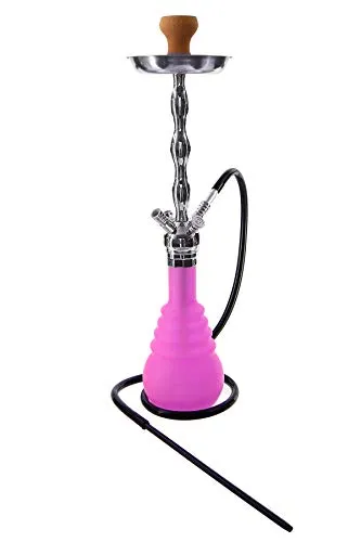 EL KEYIF Narghilè Hookah "Pink Neon PNX 660 Chrome" colonna di fumo in chromato, tubo silicone e boccaglio in alu nero