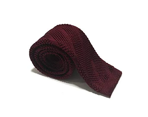 Neweave MILANO- Cravatta a maglia tinta unita con righe diagonali- 100% Seta -Made in Italy (Bordeaux)