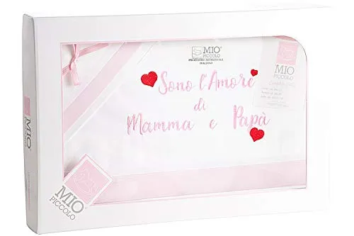 Mio piccolo Lenzuola Culla Carrozzina Navicella Neonato Neonata Cotone 100% Made in Italy Artigianali Confezione Regalo Neomamma Bambino Bambina Lenzuolina (Rosa)