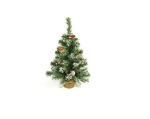 Albero di Natale innevato con pigne e Bacche Rosse Piede in yuta 60 cm Ø 38 cm Fair