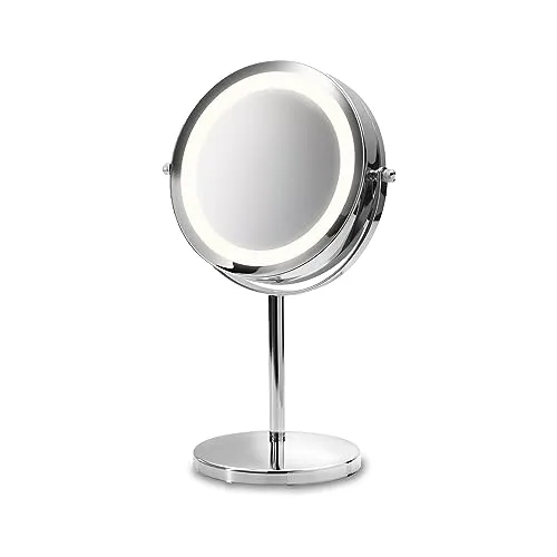 medisana CM 840 specchio da trucco rotondo - Specchio da tavolo con illuminazione a LED e ingrandimento 5x - Specchio da trucco con funzione di rotazione a 360°