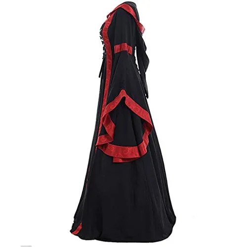 Abito Medievale Donna Estivo, Halloween Carnevale Abito da Donna Vintage Medievale Abito Pavimento Lunghezza Cosplay Costume Vestito Cerimonia Vittoriano Gotico Abiti Maniche Lunghe