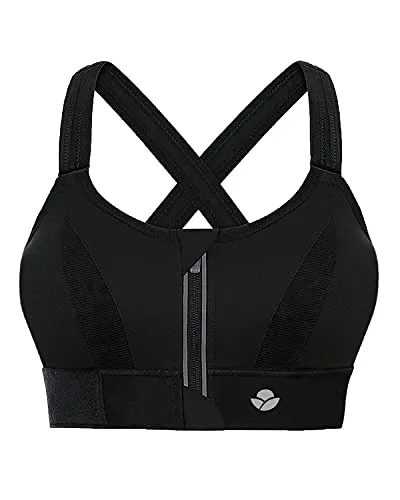 YIANNA Donna Reggiseno Sportivo Imbottito Alto Impatto Senza Ferretto Reggiseni Sportivi Yoga Top Palestra con Cerniera Chiusura Davanti Nero,151 Size S -1