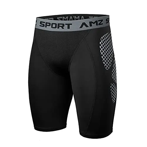 AMZSPORT Pantaloncini Compressione Uomo, Pantaloni Corti Palestra Shorts Sportivi Traspirante per Running Ciclismo, Nero XL