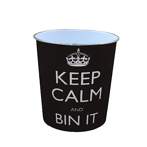 JVL - Cestino per la Carta con Scritta Keep Calm And bin it, 25 x 26,5 cm, Nero.