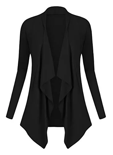 Urban GoCo Donna Cardigan Drappeggiato Aperto Davanti a Maniche Lunghe e Orlo Irregolare Giacca Top Nero L