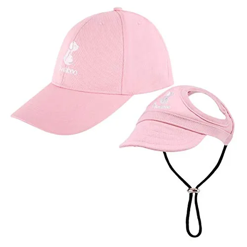 Pawaboo un Paio Cappello per Cane e Proprietario, Set di Cappellini da Baseball Mamma/papà con Fori di Orecchio per Cani Cappello Regolabile da Sole per Animali Domestici - Taglia S/Rosa