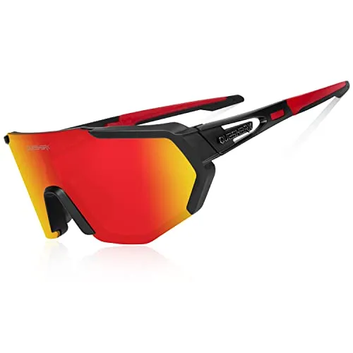Queshark Polarizzati Anti-UV con 5 Lenti Occhiali da Ciclismo Bici MTB Intercambiabili per Sport Uomo Donna Guida Pesca Golf Baseball Corsa Certificazione CE