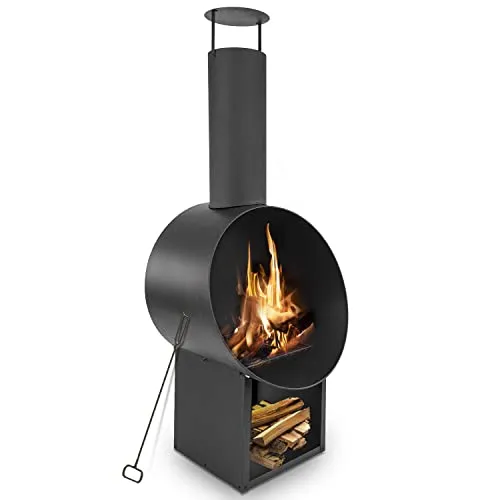 MaxxGarden Archedius Patio Fireplace - forno da terrazza, fuoco visibile, acciaio, acciaio inossidabile, scomparto per la legna, moderno, antiribaltamento, nero 55x49x145cm