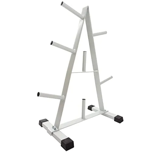 ScSPORTS® Porta Pesi - Carico Max. 200 kg, per Dischi Pesi da 30/31 mm, in Acciaio, 7 Porta Dischi, Bianco/Nero - Rastrelliera a Piramide, Rack (Bianco)